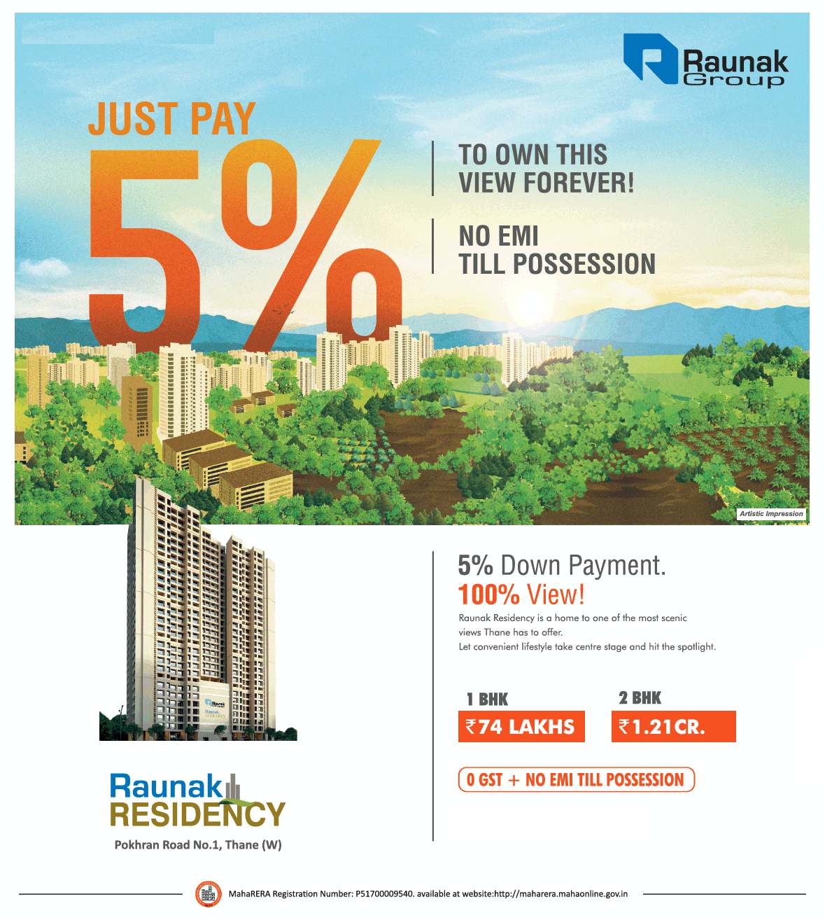 Pay 5% to book & no EMI till possession at Raunak Residency in Mumbai Update